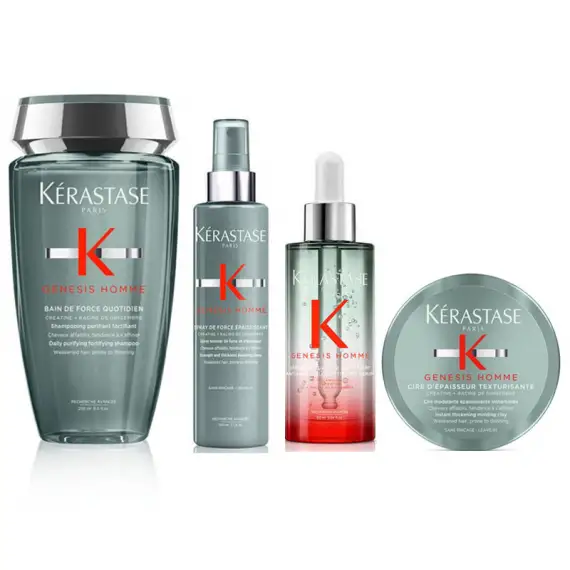 KERASTASE Kit Genesis Homme Shampoo 250ml + Spray 150ml + Serum 90ml + Cire Texturisante 75ml