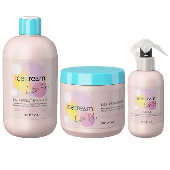 INEBRYA Kit Ice Cream Liss Pro Shampoo 300ml + Mask 500ml + Liss One Spray 150ml