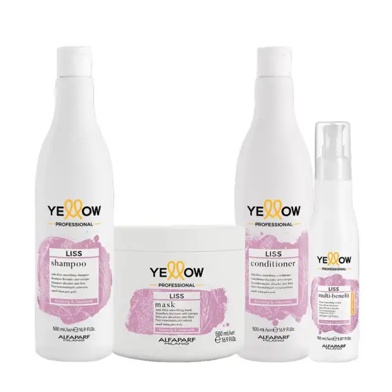 ALFAPARF Yellow Kit Liss Shampoo 500ml+  Mask 500ml + Conditioner 500ml + Spray 150ml