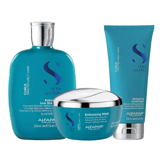 ALFAPARF MILANO Kit Semi Di Lino Curls Enhacing Shampoo 250ml + Mask 200ml + Conditioner 200ml