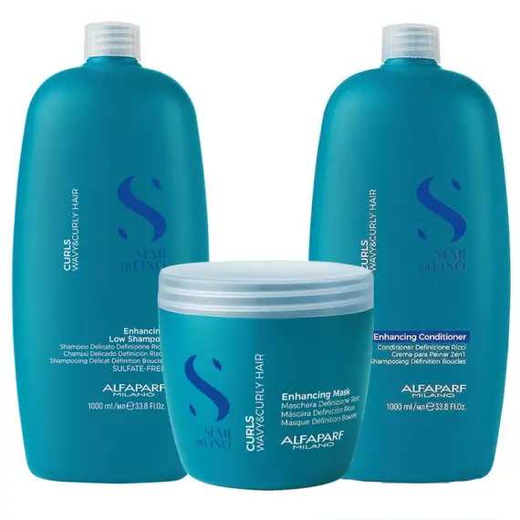 ALFAPARF MILANO Kit Semi Di Lino Curls Enhacing Shampoo 1000ml + Mask 500ml + Conditioner 1000ml
