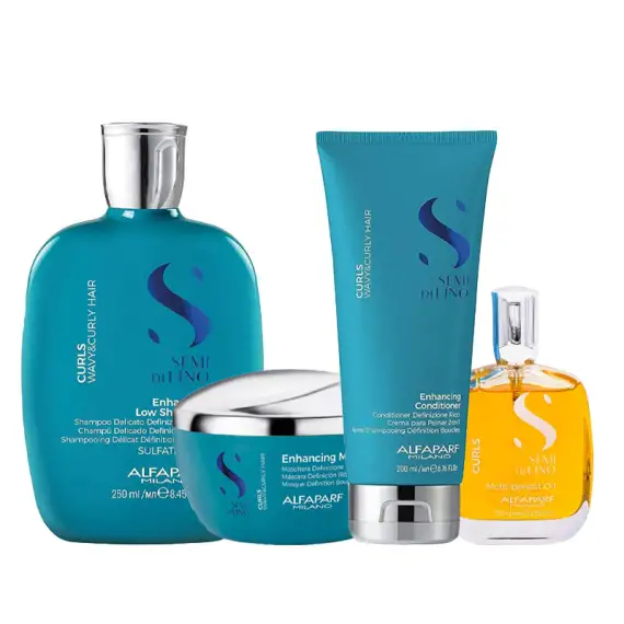 ALFAPARF MILANO Kit Semi Di Lino Curls Enhacing Shampoo 250ml + Mask 200ml + Conditioner 200ml + Oil 100ml