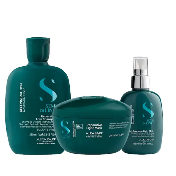 ALFAPARF MILANO Kit Semi Di Lino Reparative Shampoo 250ml + Light Mask 200ml + Anti-Breakage Daily Fluid 125ml
