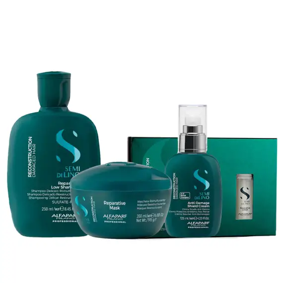 ALFAPARF MILANO Kit Semi Di Lino Reparative Shampoo 250ml + Mask 200ml + Cream 125ml + Lotion 6x13ml