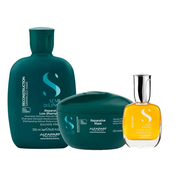 ALFAPARF MILANO Kit Semi Di Lino Reparative Low Shampoo 250ml + Mask 200ml + Cristalli Liquidi 30ml