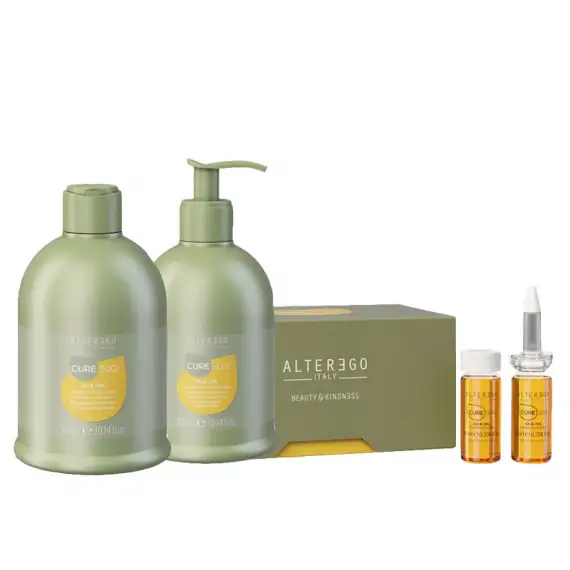 ALTEREGO Kit CurEgo Silk Oil Shampoo 300ml + Conditioner 300ml + Condizionante Fiale 12x10ml
