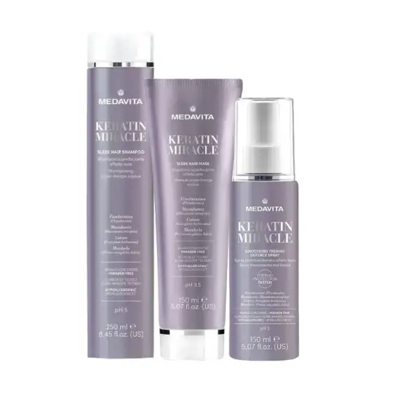 MEDAVITA Kit Keratin Miracle Sleek Hair Shampoo 250ml + Mask 150ml + Themo Defence Spray 150ml