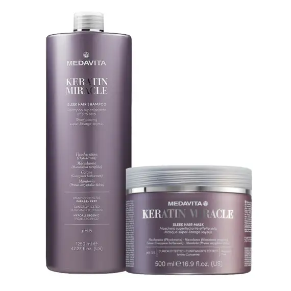 MEDAVITA Kit Keratin Miracle Sleek Hair Shampoo 1250ml + Mask 500ml